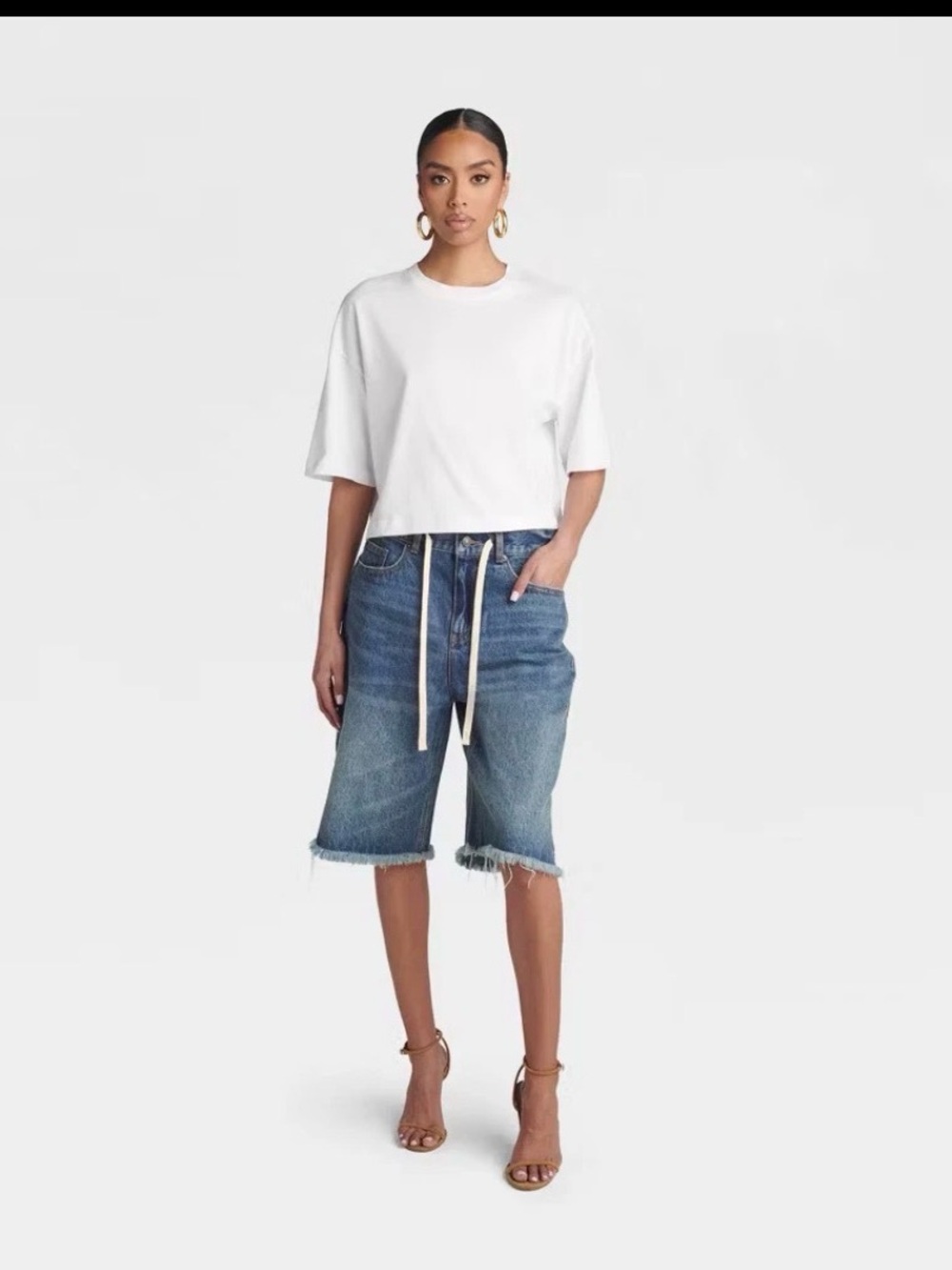 KBB by Kahalan Lynnox Raw-Hem Denim Bermuda Shorts Size 10